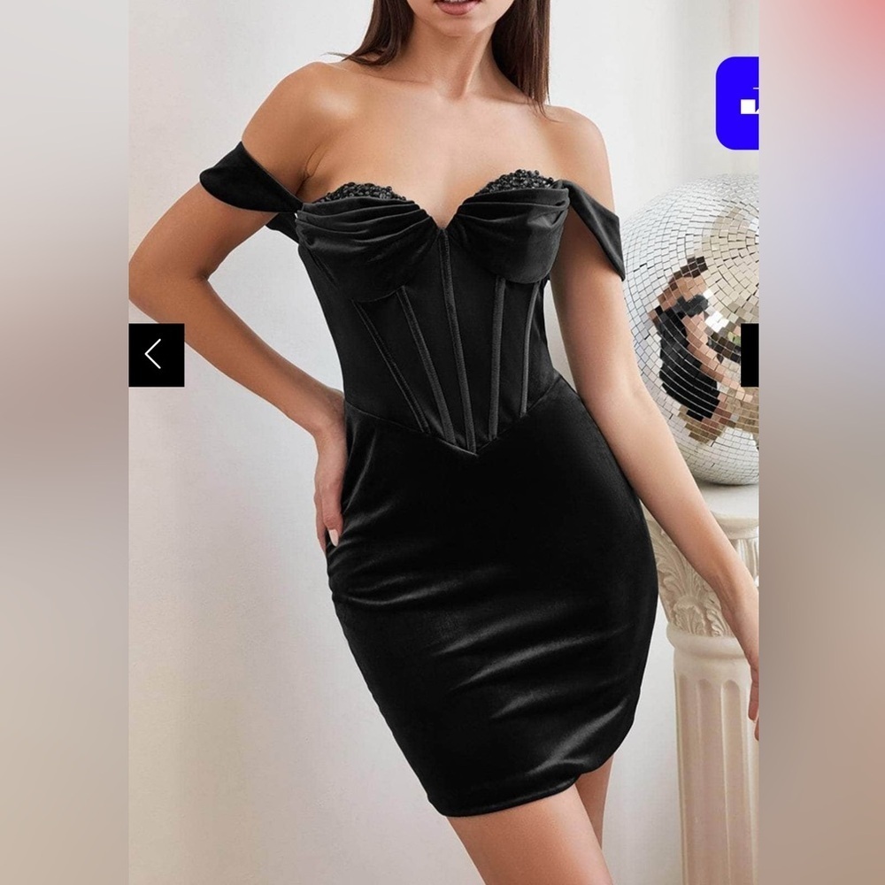 Cinderella Divine OC017 Black Velvet Off Shoulder Cocktail Dress NWT Size 4